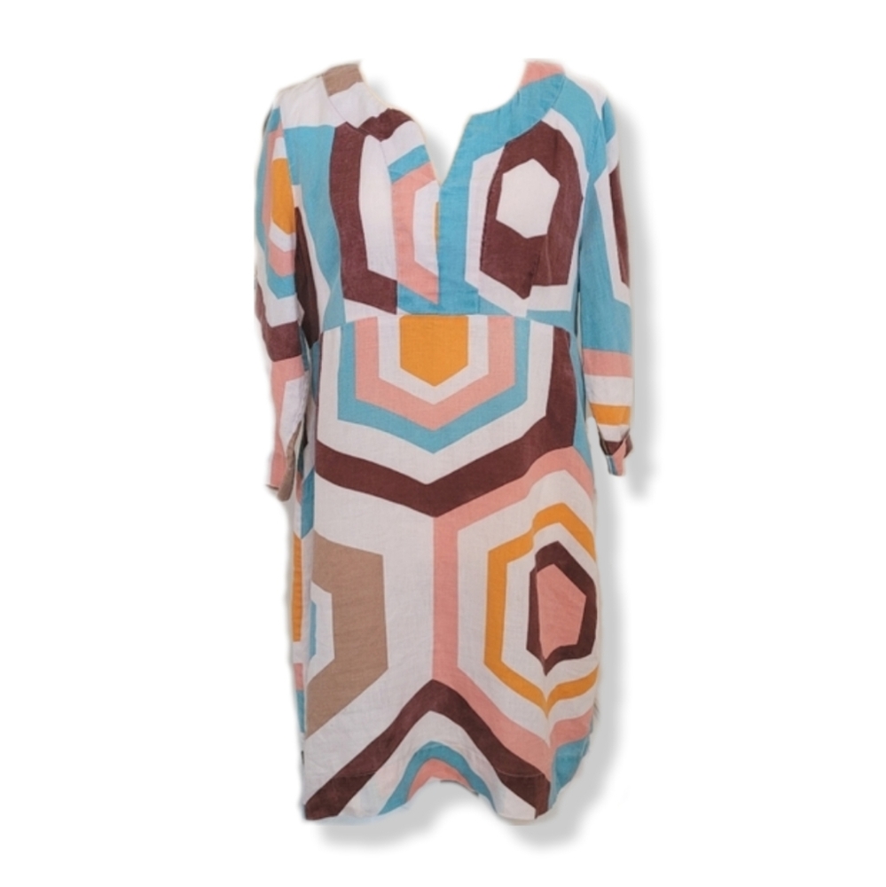 Boden Linen Retro 60s Geometric Print Tunic Lightweight Dress Size 10